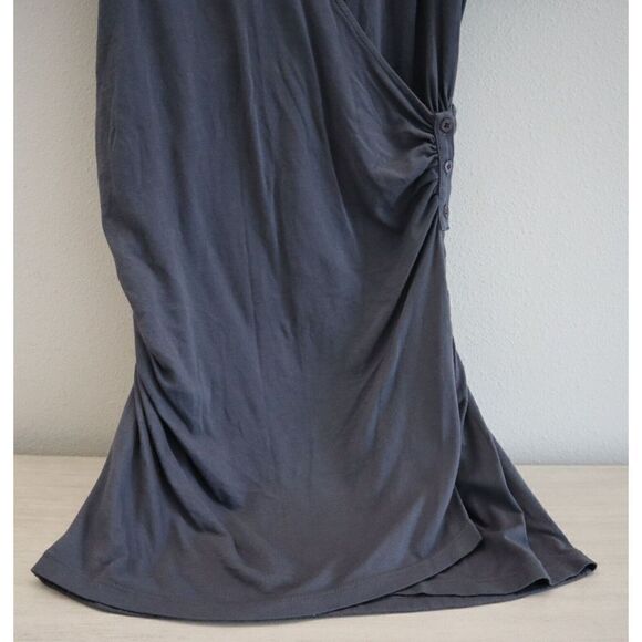 Monrow HD0418 Women's Sz Medium Gray Faux Wrap Shirred Waist Shirt Dress - Picture 7 of 10